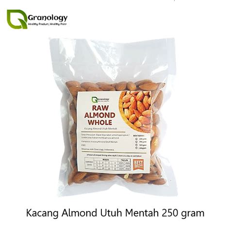 Jual RAW Kacang Almond Utuh Mentah Almond Whole Raw 250 Gram