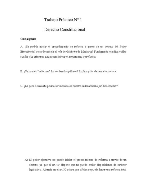 Tp 1 Constitucional Aprobado Trabajo Práctico N° 1 Derecho Constitucional Consignas A ¿se