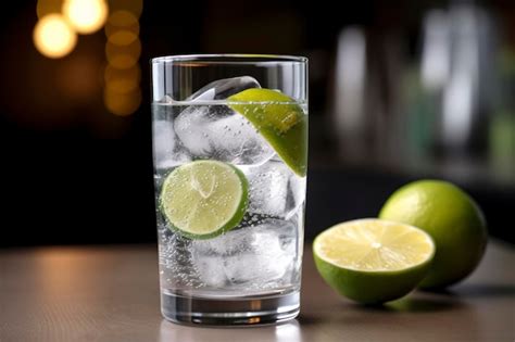 Un Vaso De Gin Tonic Con Limas En Una Barra De Bar Foto Premium