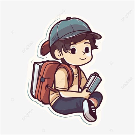 Ni O De Dibujos Animados Con Mochila Y Sombrero En Clipart De Pegatina