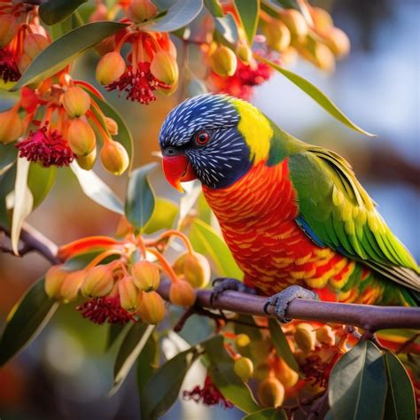 Colorful Bird Perched On Tree Branch Premium AI Generated Image