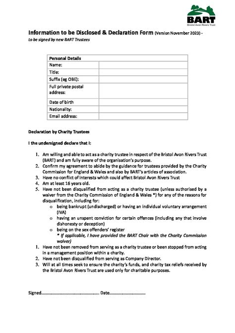 Trustee Declaration Form Bristol Avon Rivers Trust