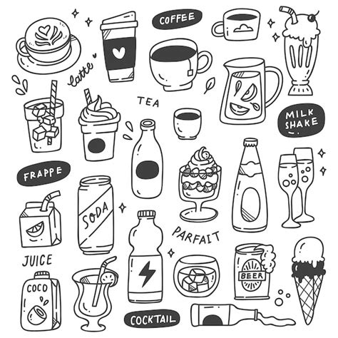 Premium Vector Set Of Hand Drawn Beverages Doodle