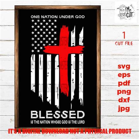 One Nation Under God Blessed The Nation Cross SVG PNG Dxf Etsy