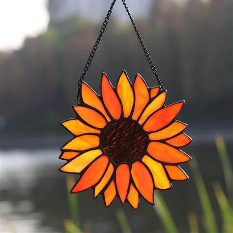 Stained Glass Sunflower Window Hanging Suncatcher For Home Decor