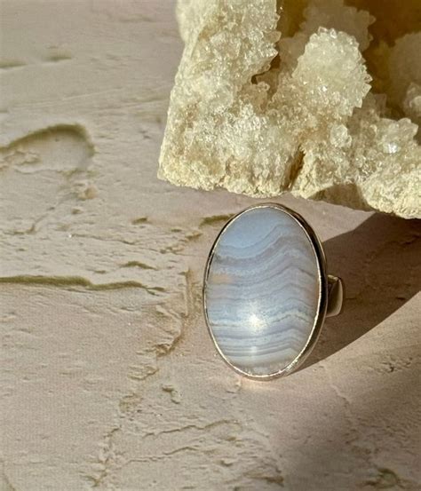 Blue Lace Agate Ring Sterling Silver Crystal Empire Australia