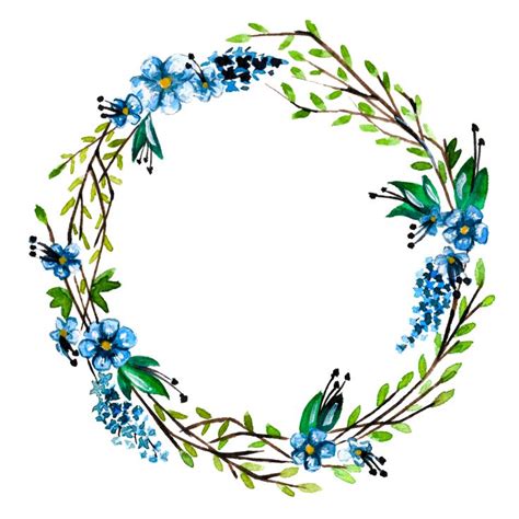 Blue Flower Wreath Drawing