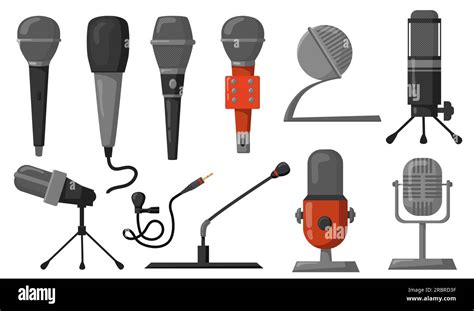 Microphones Flat Illustrations Set Stock Vector Image Art Alamy