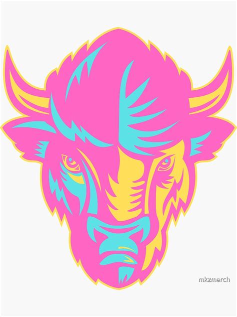 American Retro Neon Bison Head Sticker For Sale By Mkzmerch Redbubble