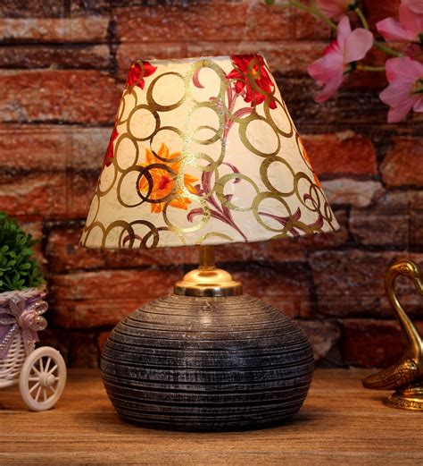 Buy Multicolor Shade Table Lamp With Terracotta Base By Foziq At