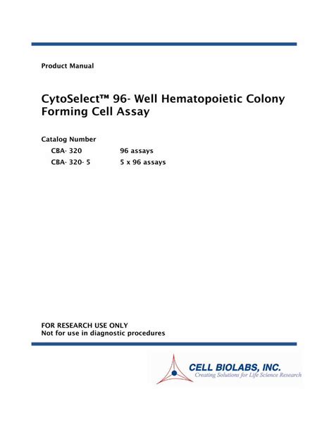 Pdf Cytoselect™ 96 Well Hematopoietic Colony Forming Cell Assay · Cytoselect™ 96 Well