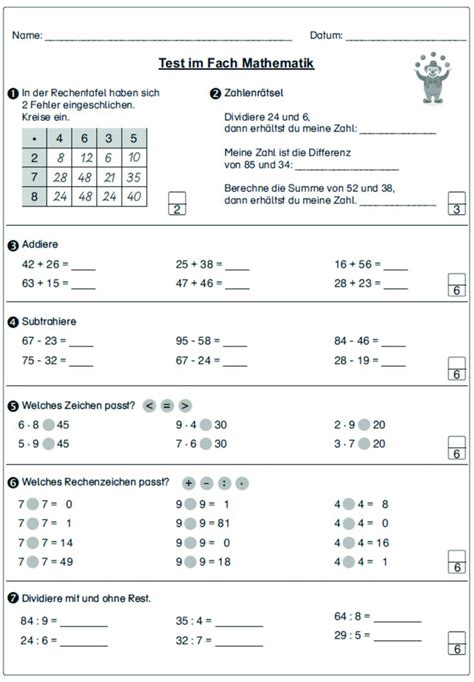 Mathetest Grundrechenarten Bis Unterrichtsmaterial Im Fach