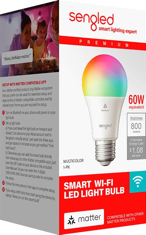 Sengled A19 WiFi Color Matter Enabled 60W Smart Led Bulb Works With