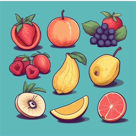 Conjunto de iconos de frutas ilustración vectorial de frutas y bayas