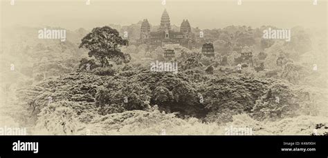 Angkor Wat aerial view in vintage style Stock Photo - Alamy