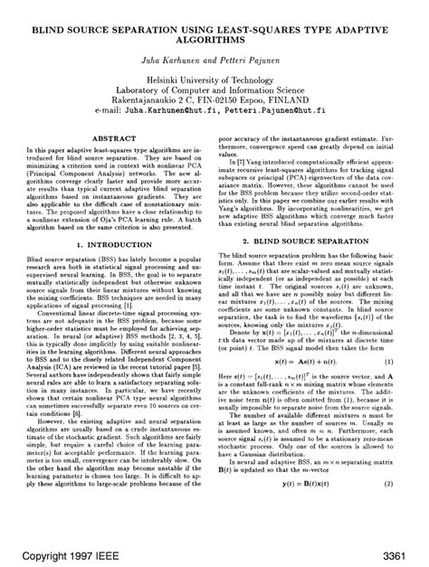 Pdf Blind Source Separation Using Least Squares Type Adaptive Algorithms