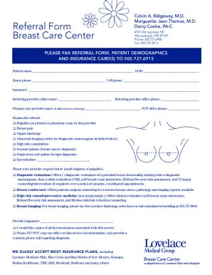 Fillable Online Referral Form Breast Care Center Fax Email Print