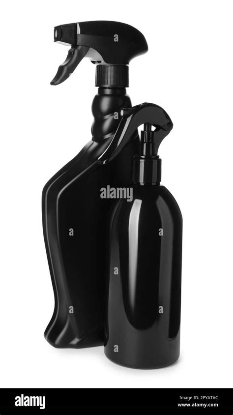 Black Plastic Spray Bottles On White Background Stock Photo Alamy