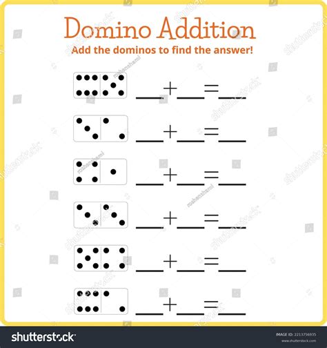 Editable Illustrated Dominos Addition Worksheet Template Stock Vector