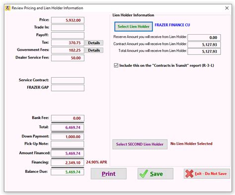 Customers > C-1 Customer Activity > Pricing And Lien Holder Information