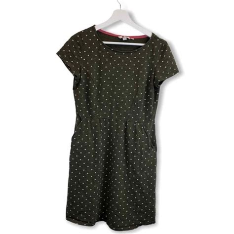 Boden Olive Green White Polka Dot Dress Gem