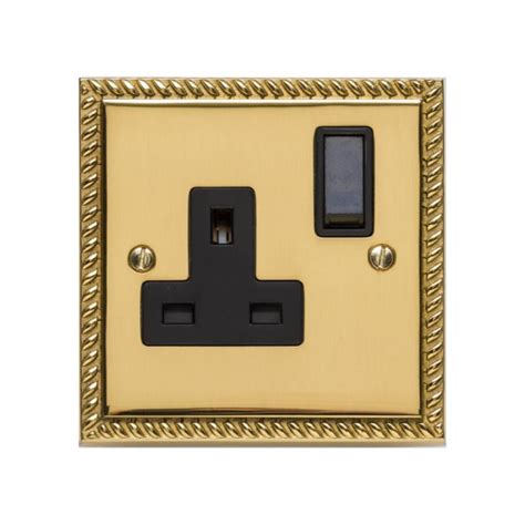 1 Gang 13A Switched Single Socket Georgian Polished Brass Rope