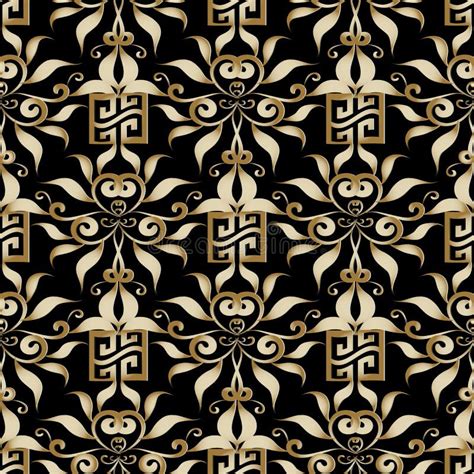 Modern Meander Seamless Pattern Abstract Black Gold Greek Key B Stock