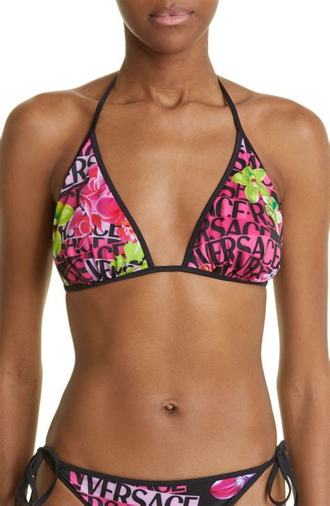 Versace Orchid Print Reversible String Bikini Top Editorialist