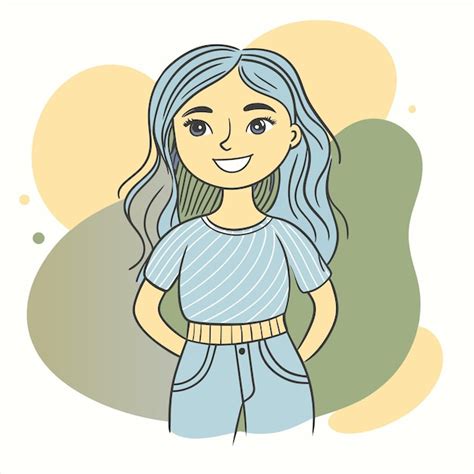 Um Desenho De Desenho Animado De Uma Menina Cabelo Azul E Fundo