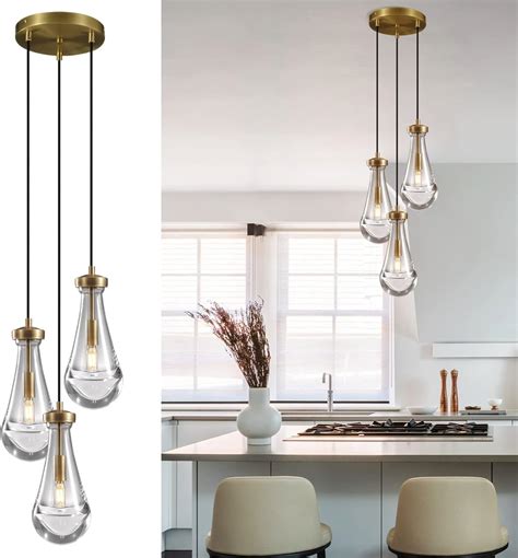 Joyunleo Brass Light Pendant Lighting For Kitchen Island Raindrop