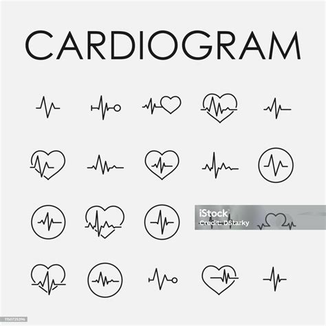 簡單的心電圖相關的線條圖示的集合向量圖形及更多健保和醫療圖片 健保和醫療 心肺運動 心臟 Istock