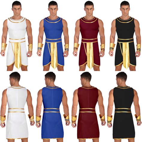 Halloween Costume For Men Egyptian Pharaoh King Cosplay Costume Contrast Color Dress With Cuff