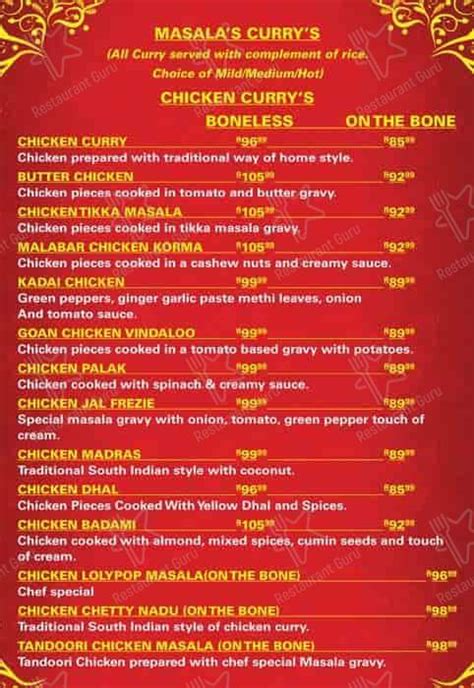 Menu at Masala Indian Restaurant Boksburg, Boksburg, El Ridge Corner ...