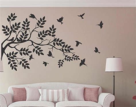 Decals Design Tree Branches With Leaves Birds And Cages Wall Sticker