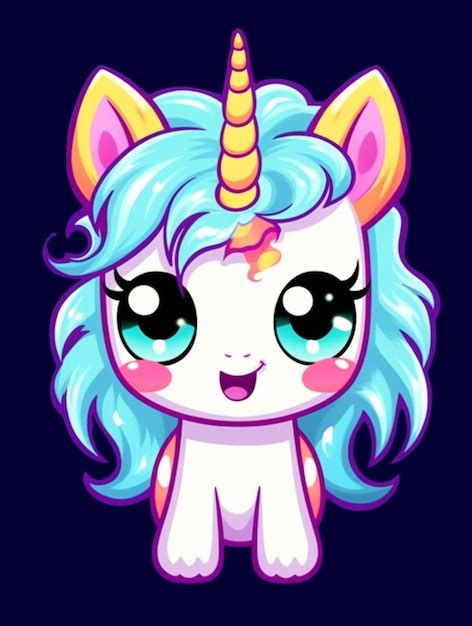 Un Unicornio De Dibujos Animados Con Una Melena Azul Y Una Melena Rosa