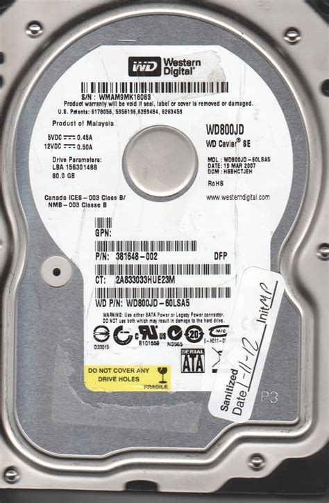 Wd800jd 60lsa5 Dcm Hsbhctjeh Western Digital 80gb Sata 35 Hard Drive