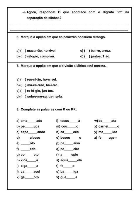 Atividades de Ortografia R ou RR Para Imprimir SÓ ESCOLA