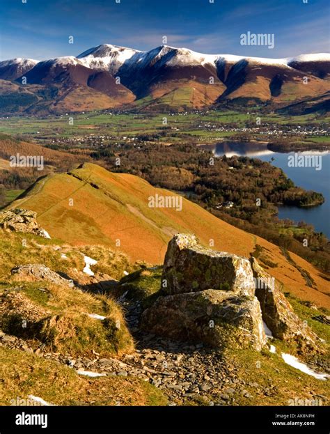 A Panoramic View Of The Skiddaw Range Keswick And Derwent Water From