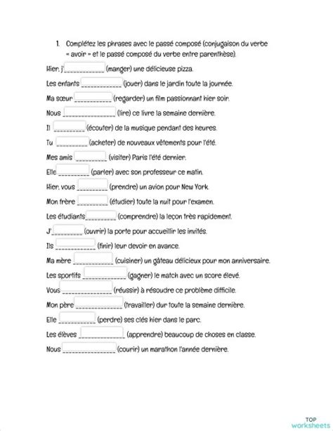 Passé Composé Fiche Interactive Topworksheets