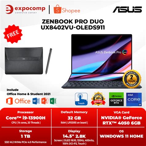 Jual Asus Zenbook Pro Duo Ux8402vu Oleds911 Black I9 13900h Rtx4050