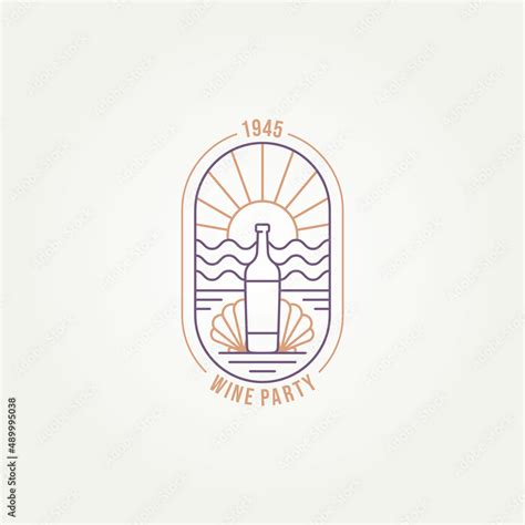 Wine Party Simple Line Art Badge Logo Template Vector Illustration