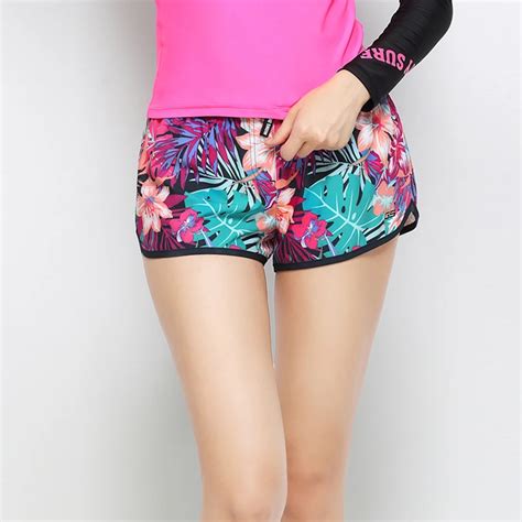 Gsou Summer Women Surfing Beach Shorts Bikini Bottoms Quick Dry Flower