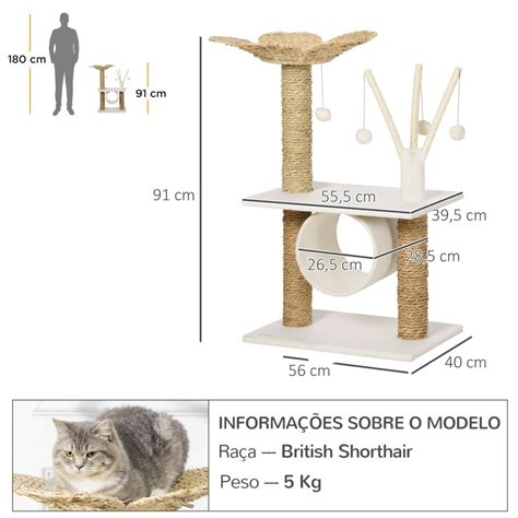 Árvore Arranhador para Gatos Médios Altura 91cm Torre para Gatos