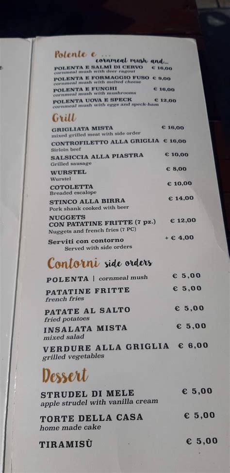 Menu Da Rifugio Sci Pub Bar Santa Caterina