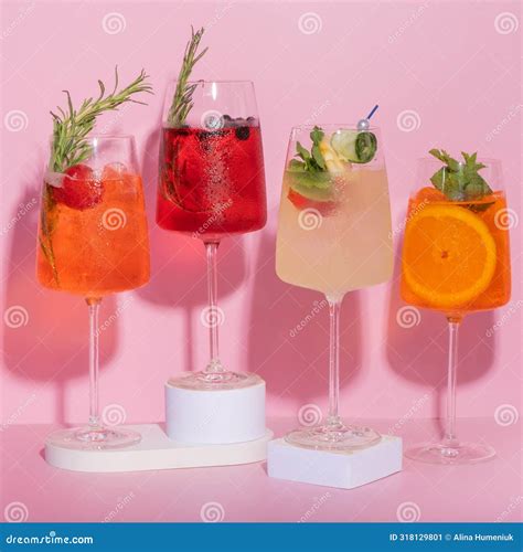 Summer Colourful Alcoholic Cocktails With Ice Hot Summer Concept Stock