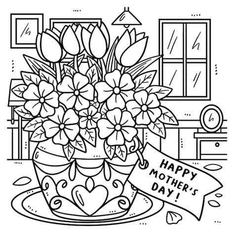 Premium Vector Mothers Day Flowers And Greeting Card Coloring