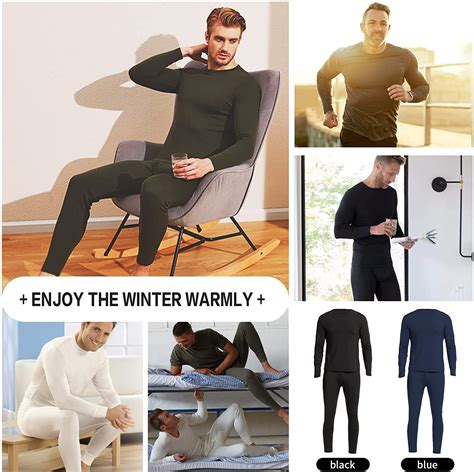 Zando Mens Soft Thermal Underwear Set Winter Fleece Lined Thermal Shirt Long Johns Set Warm Base