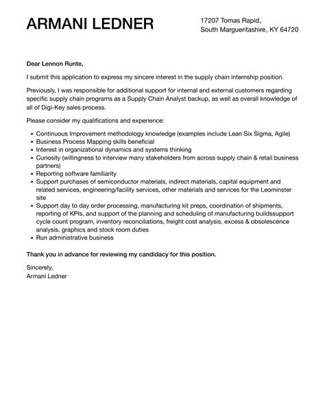 Supply Chain Internship Cover Letter Velvet Jobs