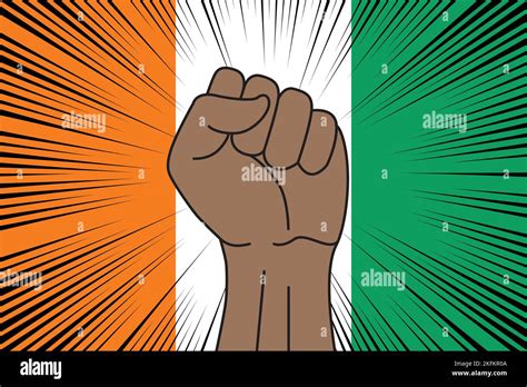 Human Fist Clenched Symbol On Flag Of Ivory Coast Background Power And