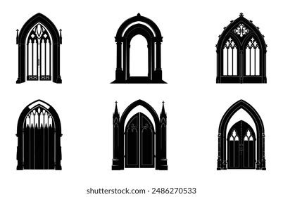 Vintage Gothic Door Silhouette Clipart Set Stock Vector (Royalty Free) 2486270533 | Shutterstock